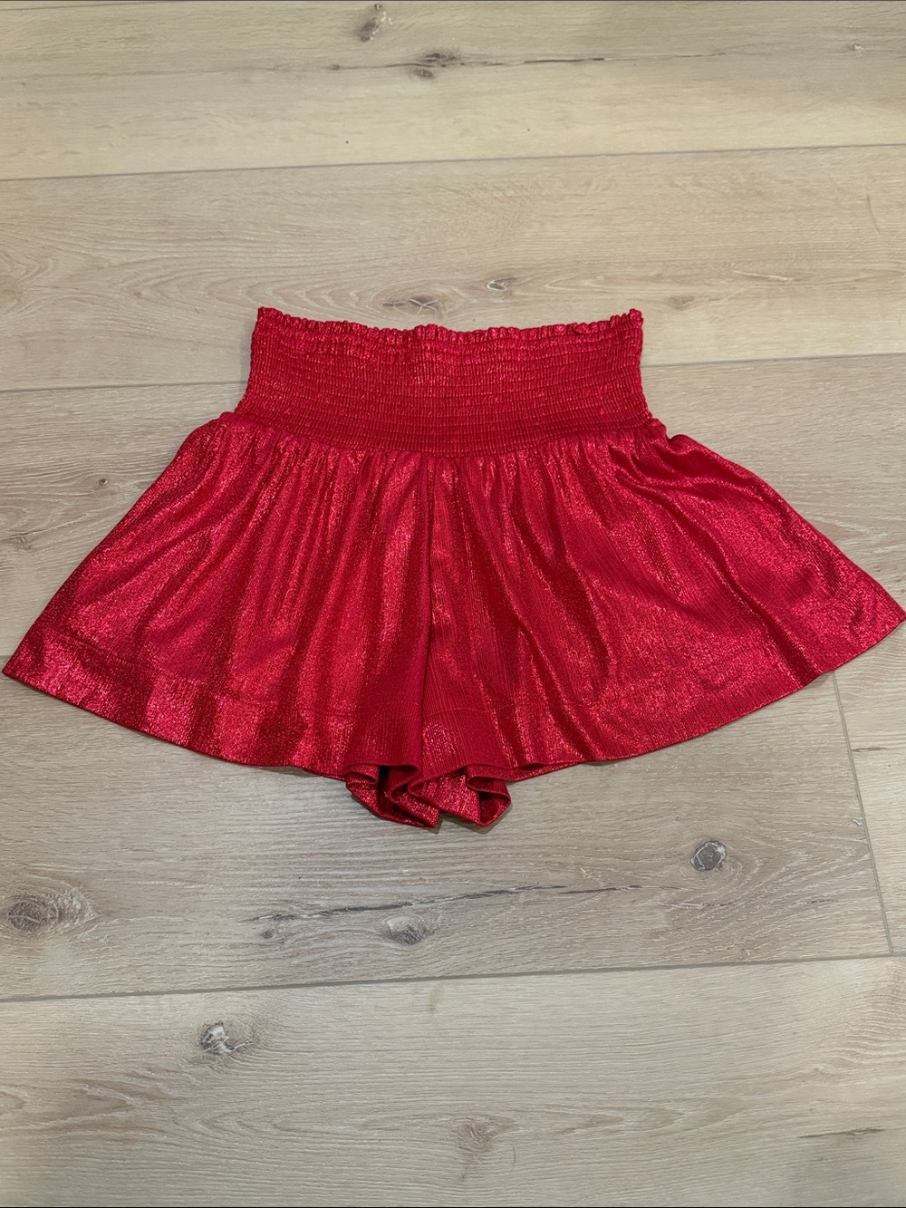 TCEC Metallic Shimmer Red Smocked Waist Shorts